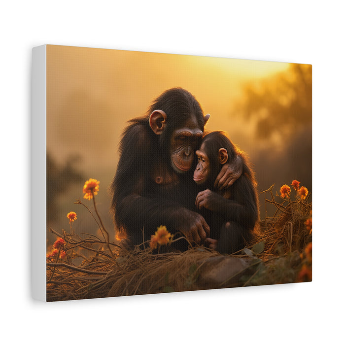 Matte Canvas, Stretched, 1.25" Chimp Comforting Baby 2