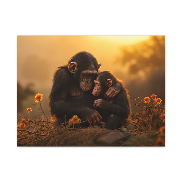 Matte Canvas, Stretched, 1.25" Chimp Comforting Baby 2 Large