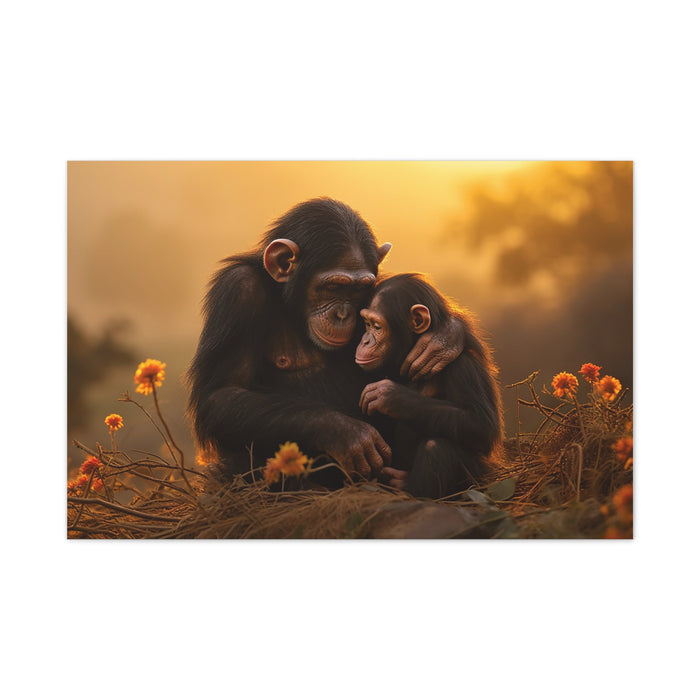 Matte Canvas, Stretched, 1.25" Chimp Comforting Baby 2 Large