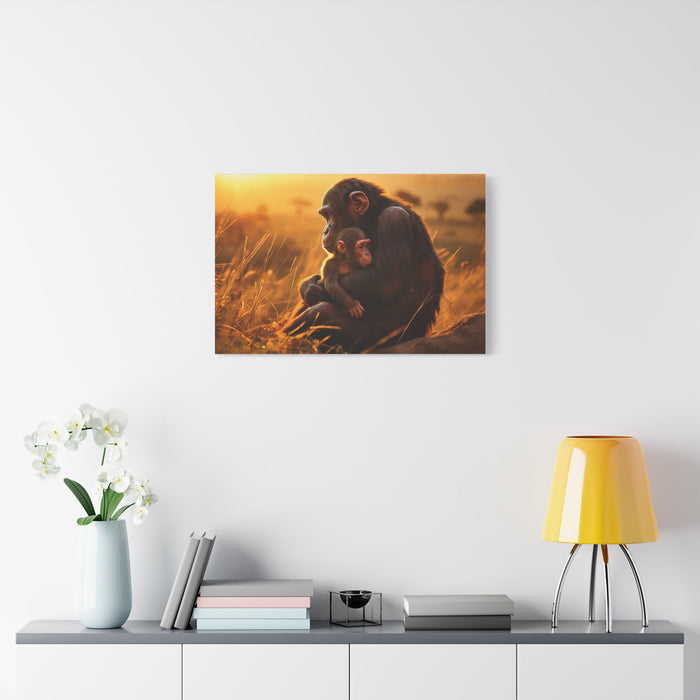 Matte Canvas, Stretched, 1.25" Chimp Comforting Baby 1 Large