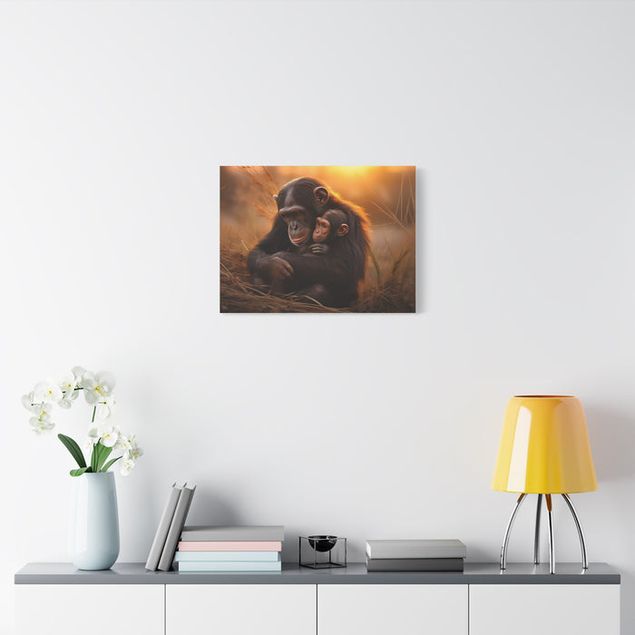 Matte Canvas, Stretched, 1.25" Chimp Comforting Baby 3 Large