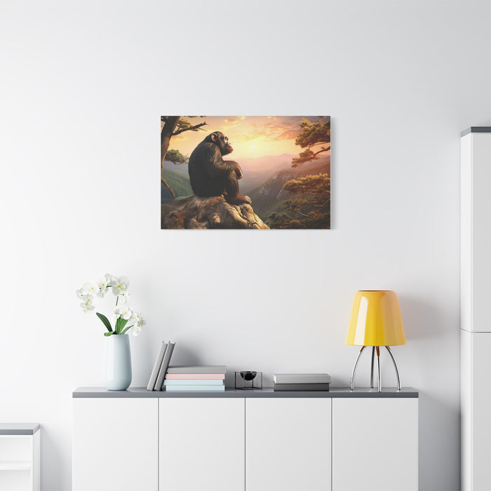 Matte Canvas, Stretched, 1.25" Chimp Sitting Overlooking Valley 1 Large