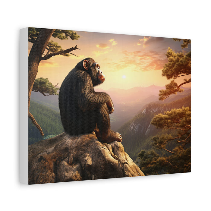Matte Canvas, Stretched, 1.25" Chimp Sitting Overlooking Valley 1