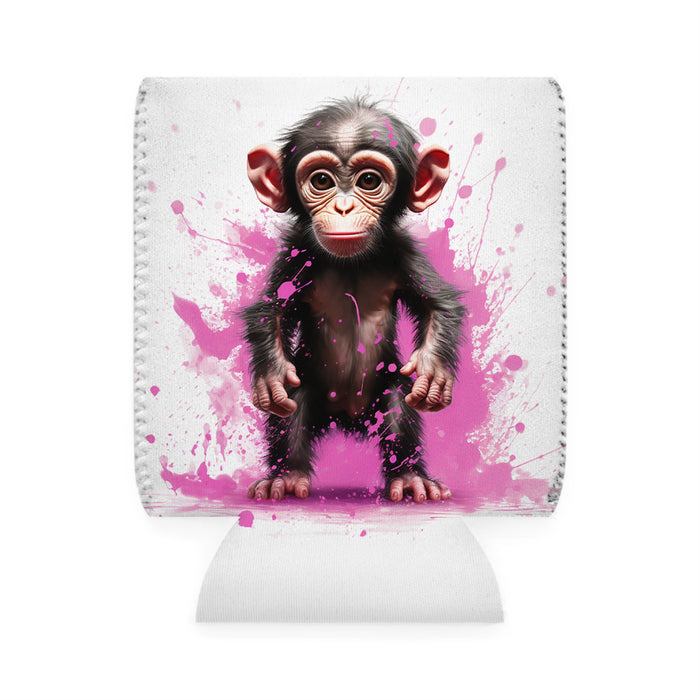 Can Cooler Sleeve - Baby Chimp Pink Splatter Design