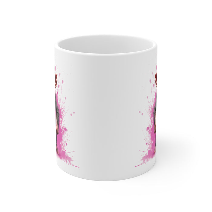 Mug 11oz White - Baby Chimp, Pink Splatter Design