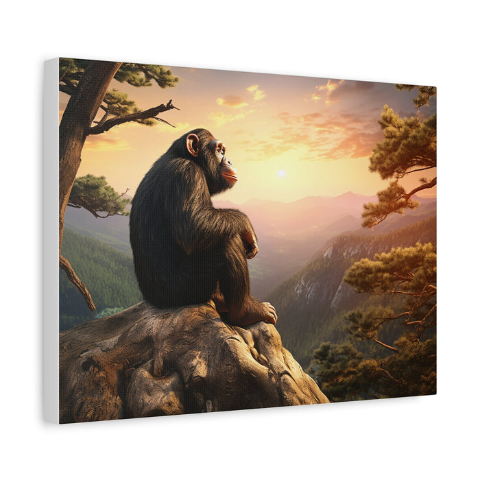 Matte Canvas, Stretched, 1.25" Chimp Sitting Overlooking Valley 1