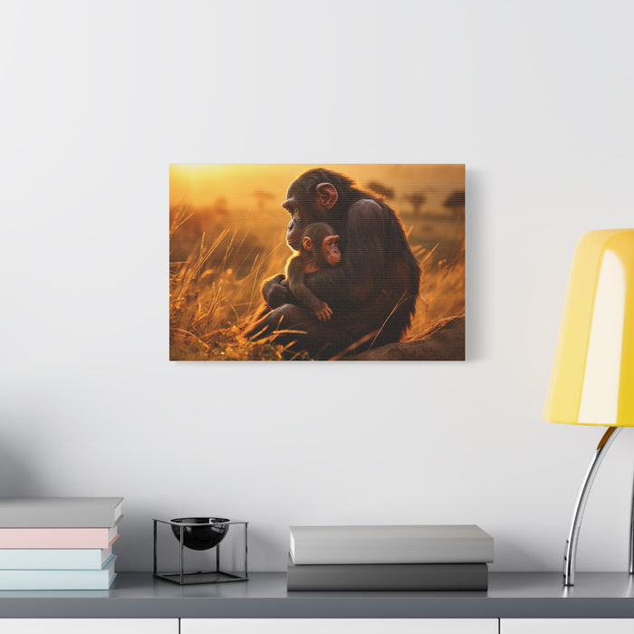Matte Canvas, Stretched, 1.25" Chimp Comforting Baby 1