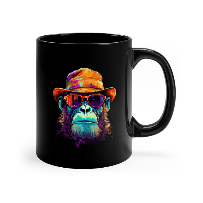 11oz Black Mug with Chimp in Fedora #1