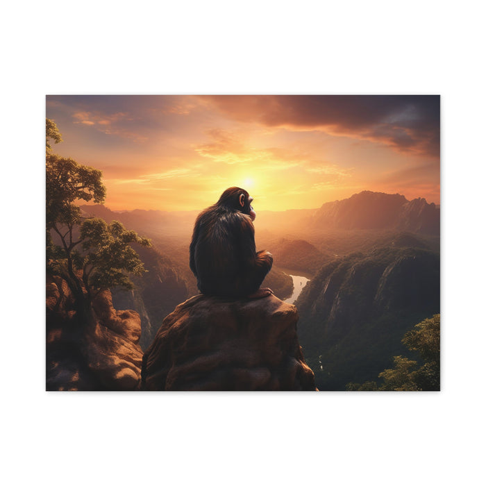 Matte Canvas, Stretched, 1.25" Chimp Sitting Overlooking Valley 3 Large