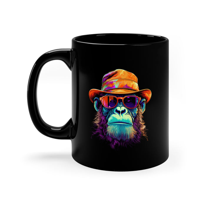 11oz Black Mug with Chimp in Fedora #1