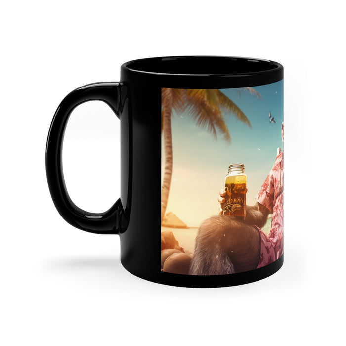 11oz Black Mug Chimp chillin' at the beach