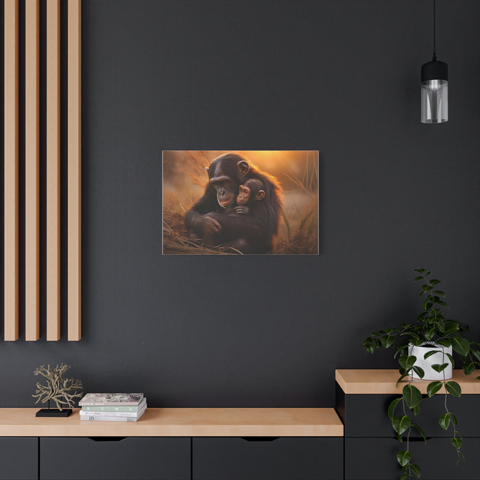 Matte Canvas, Stretched, 1.25" Chimp Comforting Baby 3 Large