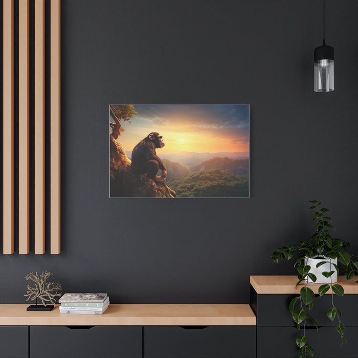 Matte Canvas, Stretched, 1.25" Chimp Sitting Overlooking Valley 2 Large
